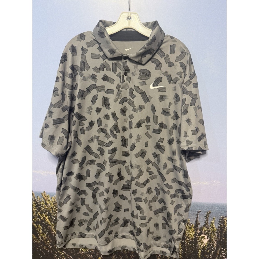 Nike Dri-FIT Men's Polo Shirt XL Gray/Black Abstract Print Short Sleeve